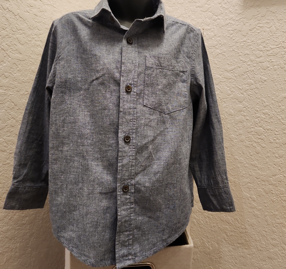 Cat & Jack Gray Casual Button Down Shirt Boys Sz XS (4/5)